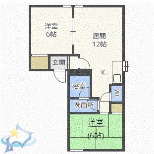 コンチネンタル山の手IIIC(2LDK/2階)の間取り写真