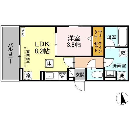 ノクターン内山(1LDK/1階)の間取り写真