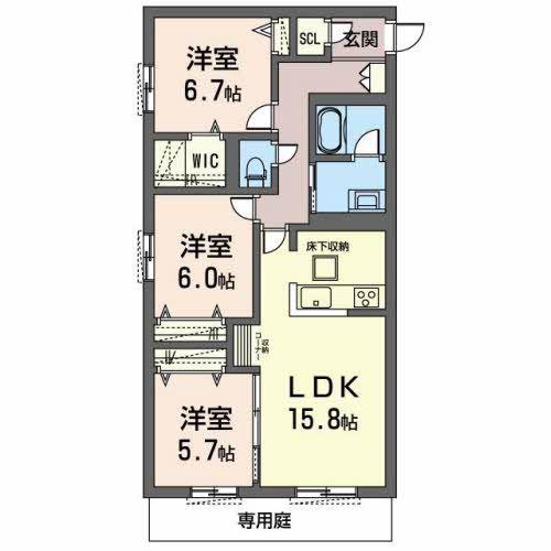 オカバ姫路青山シャーメゾンA(3LDK/1階)の間取り写真