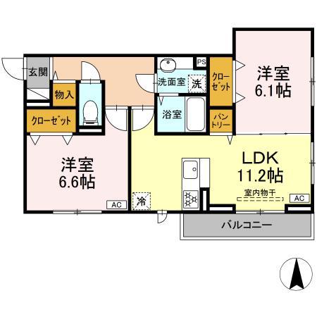 SUNNY HILLS A棟(2LDK/2階)の間取り写真