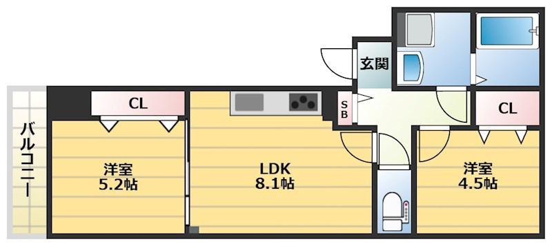 クリエオーレ西石切(2LDK/1階)の間取り写真