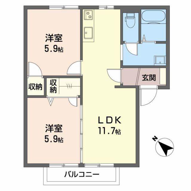 フローレンス天神 D(2LDK/1階)の間取り写真