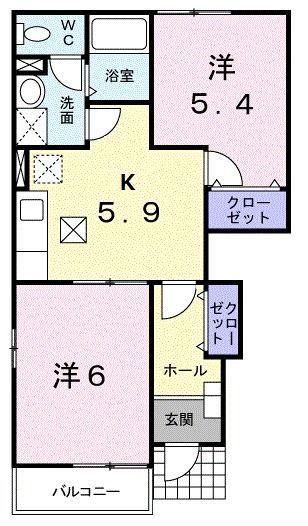 カリーノパラッツオ(2K/1階)の間取り写真