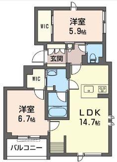 GRAND SOLEIL(2LDK/2階)の間取り写真