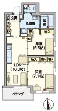 ヘーベルVILLAGE 浦和本太(2LDK/2階)の間取り写真