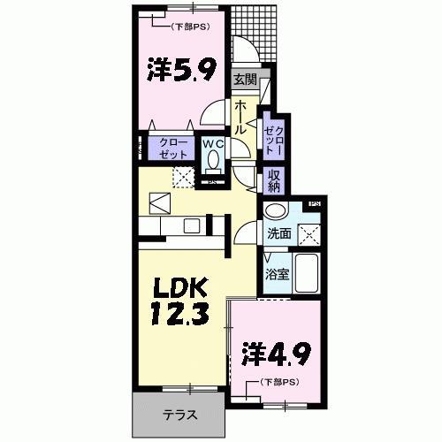 サンリットI(2LDK/1階)の間取り写真