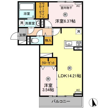 プリマヴェーラ下郡(2LDK/3階)の間取り写真