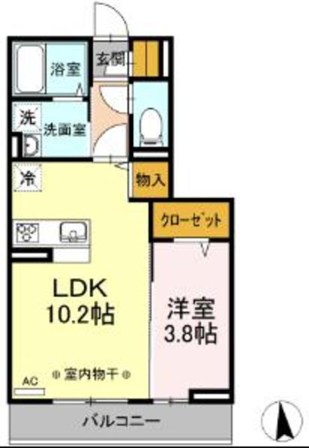 ルピナスA棟(1LDK/3階)の間取り写真