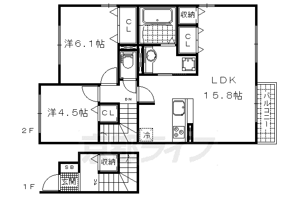 サンモールコート(2LDK/2階)の間取り写真