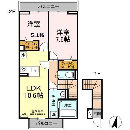 東武東上線 東武練馬駅 徒歩16分 2階建 築4年(2LDK/2階)の間取り写真