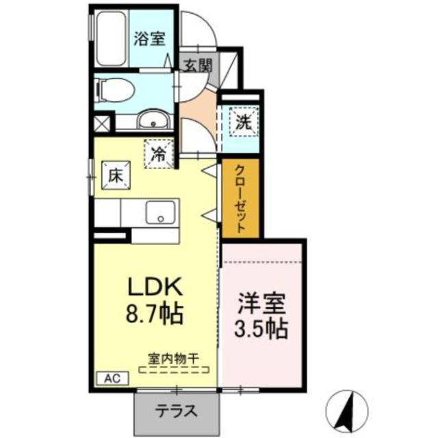 セレネティー B(1LDK/1階)の間取り写真