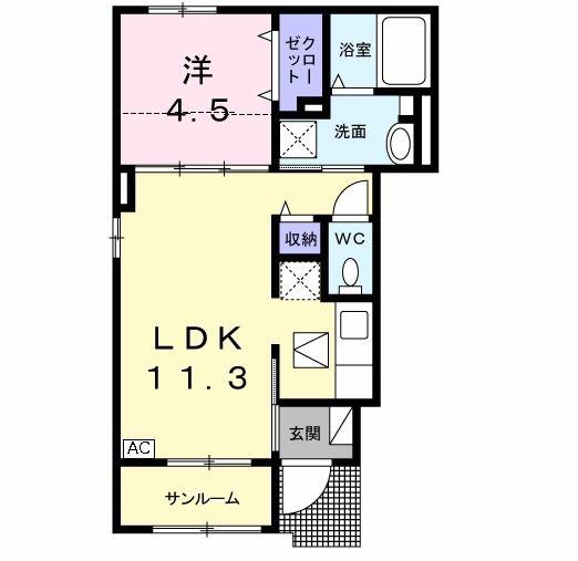 ラニュイエトワレ(1LDK/1階)の間取り写真