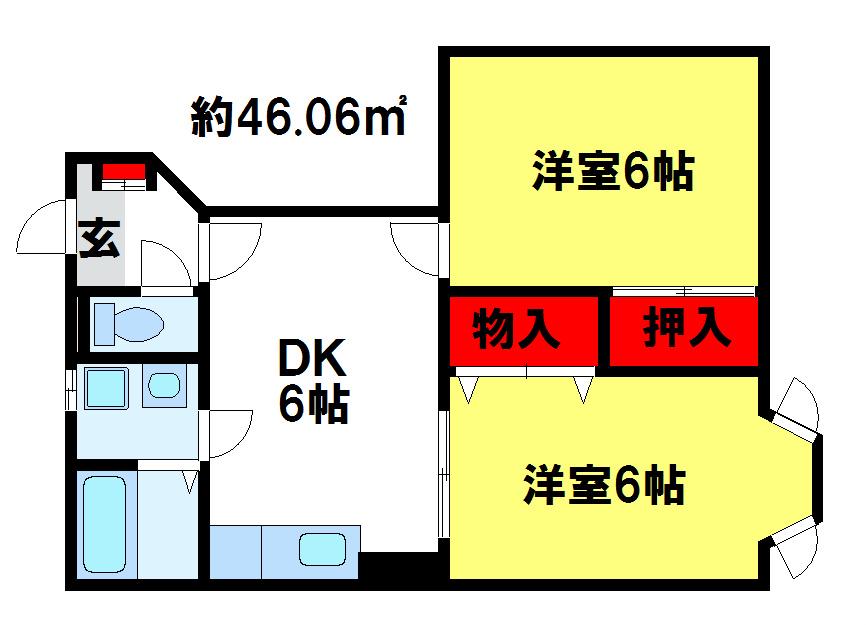 ダンディーライオンB(2DK/1階)の間取り写真