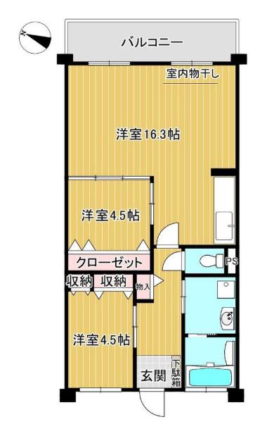 大倉山高層(2LDK/6階)の間取り写真