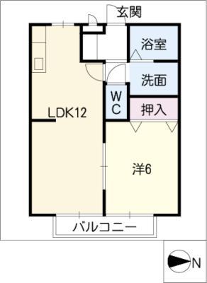 鶴田ハイツ(1LDK/2階)の間取り写真