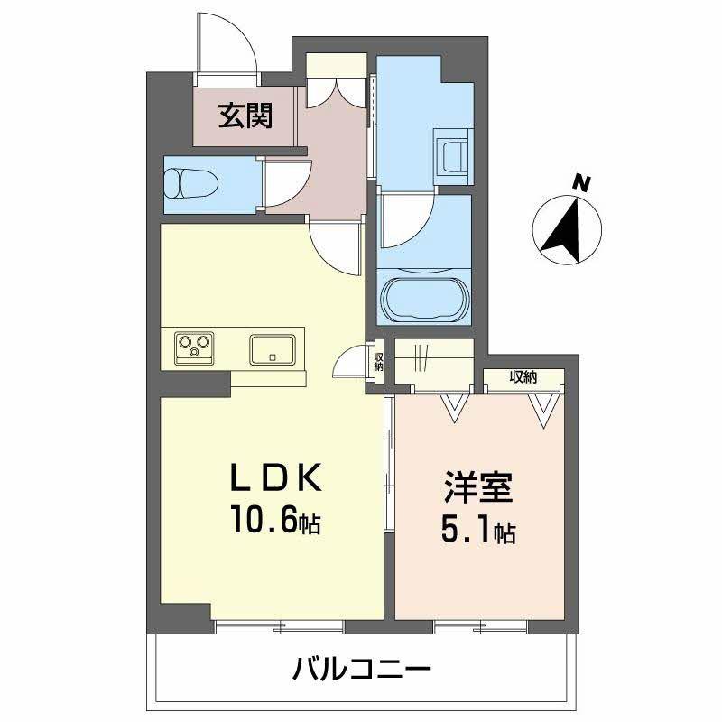 ヒュッゲ堂前(1LDK/1階)の間取り写真