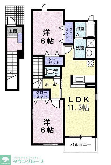 ヒルズ長坂上I(2LDK/2階)の間取り写真
