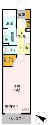メゾン・ソレーユ(1K/1階)の間取り写真