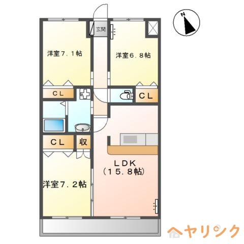 リバーヒルズ・S(3LDK/2階)の間取り写真