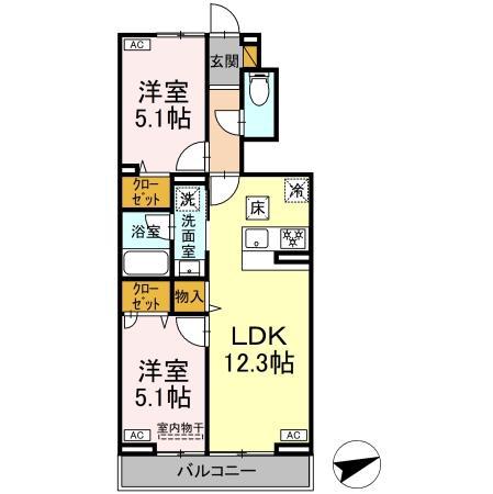ラ ベルヴィ(2LDK/1階)の間取り写真