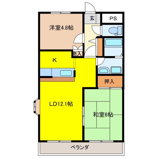 セシーモナンノー(2LDK/2階)の間取り写真