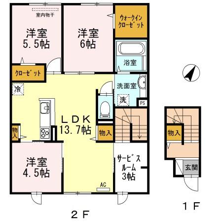 フォーチューン真壁 C棟(3SLDK/2階)の間取り写真