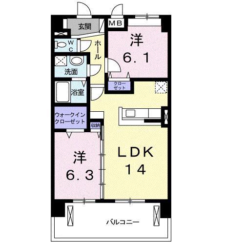ウィステリアWISTERIA(2LDK/4階)の間取り写真