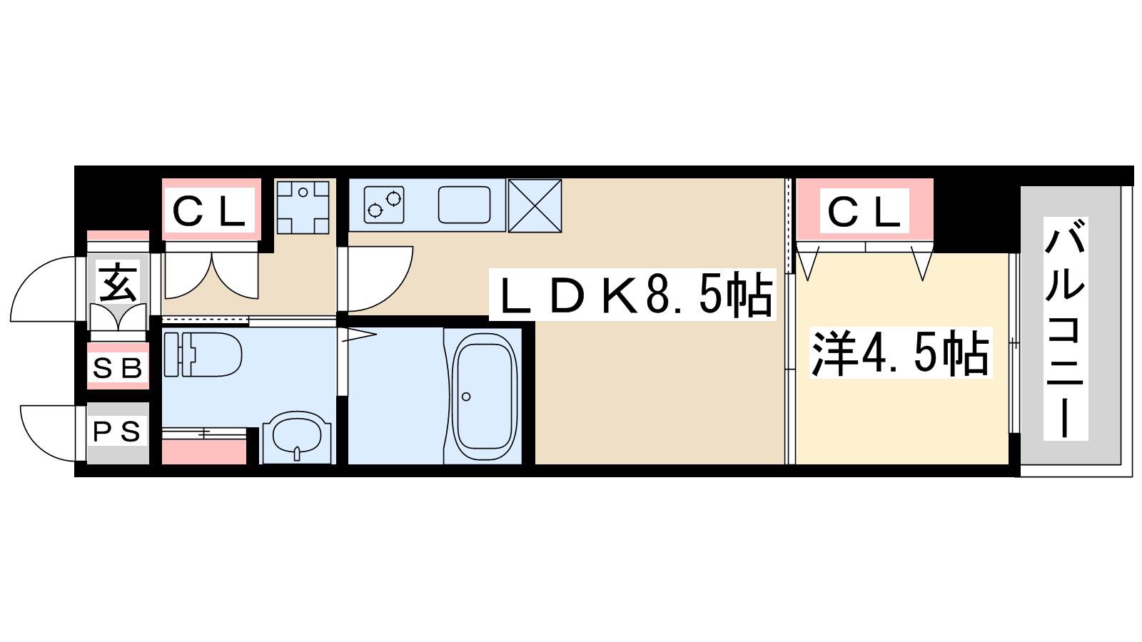 ラカーサ新北野(1LDK/6階)の間取り写真