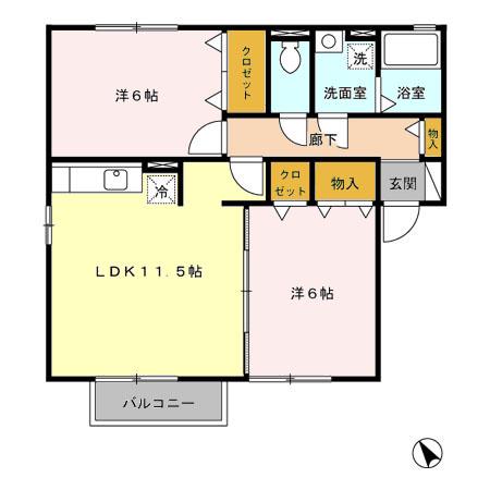 テポーレメゾン A(2LDK/1階)の間取り写真