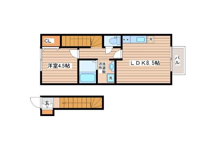 アンセル若林(1LDK/2階)の間取り写真
