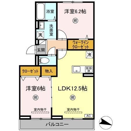 ケイ・ハイム(2LDK/2階)の間取り写真