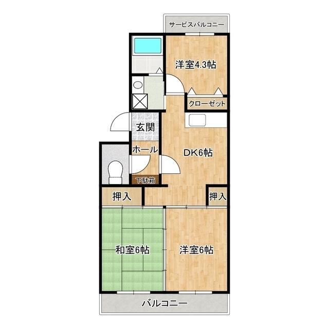 パストラル宮岡(3DK/4階)の間取り写真