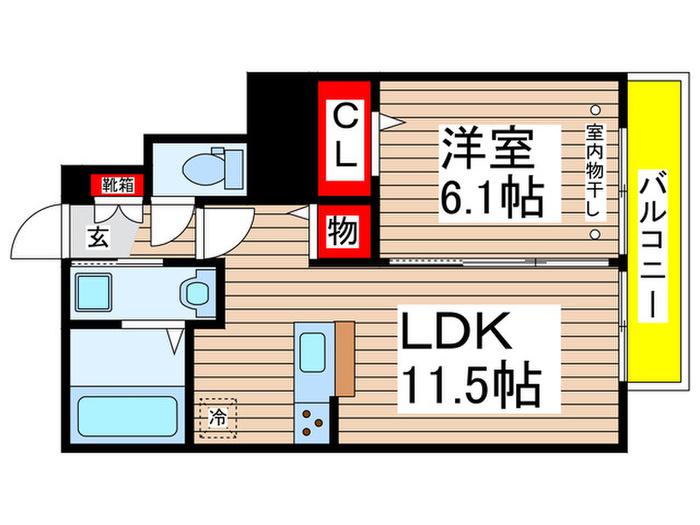 プライム・パルス(1LDK/1階)の間取り写真