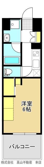 ロイヤルタワーパーク赤間(1K/2階)の間取り写真