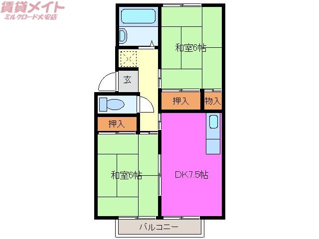 プレジール多比鹿I(2DK/2階)の間取り写真