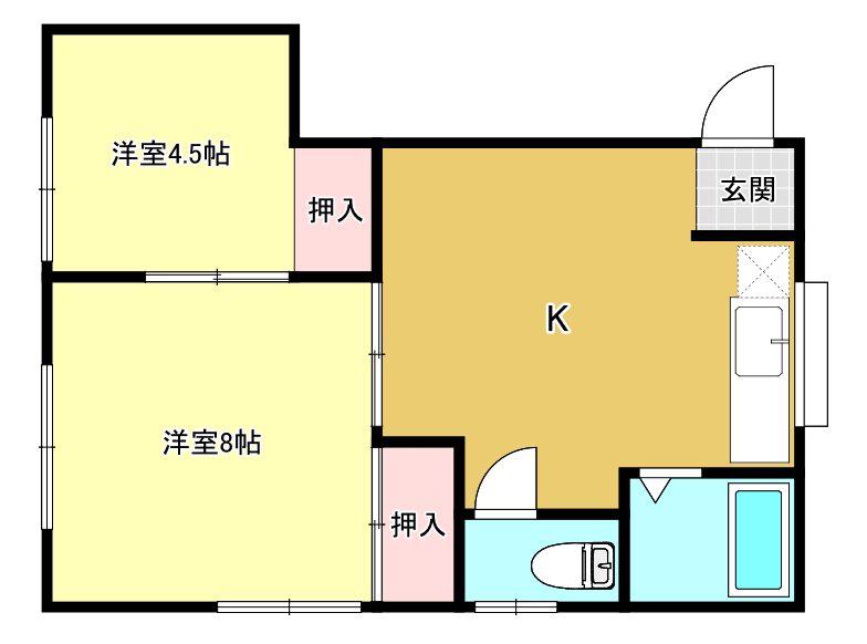 ハイツ香華(2K/2階)の間取り写真