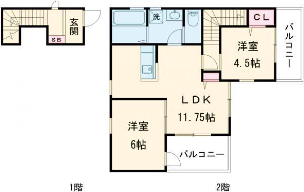 リーブルファイン東富田(2LDK/2階)の間取り写真