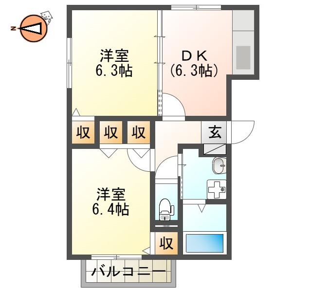 ブレイン佐古I(2DK/3階)の間取り写真