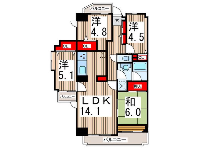 スカイクレスト飯能(4LDK/2階)の間取り写真