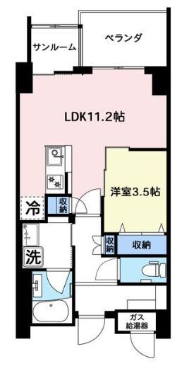PLAZA布瀬II(1LDK/4階)の間取り写真