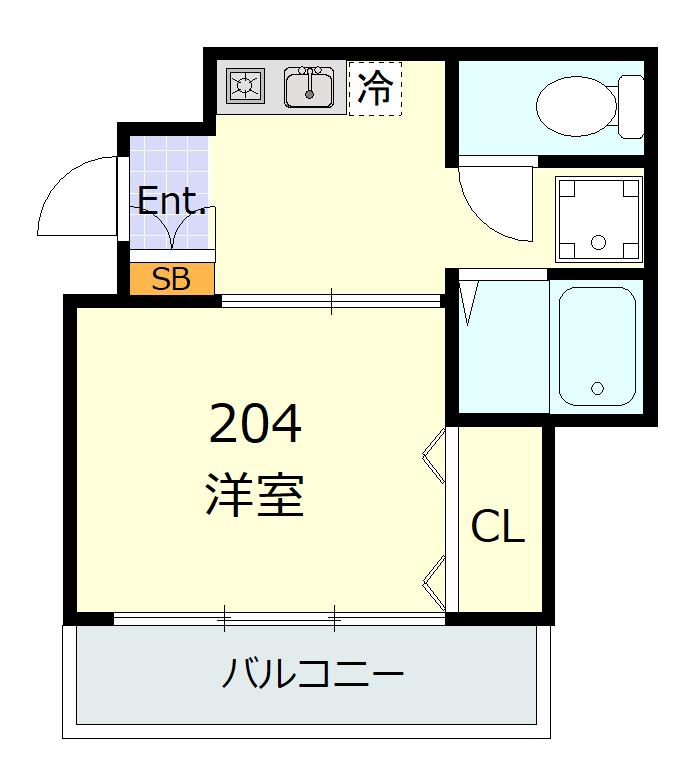 ノースヒルズ仲町台(1K/2階)の間取り写真