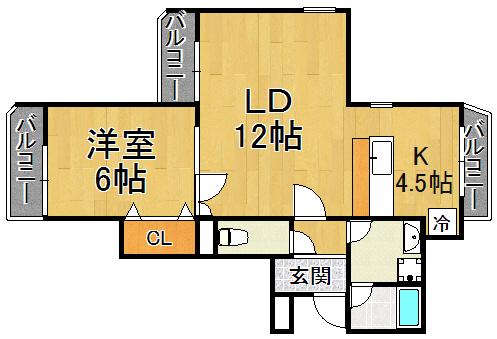 インペリアル砂山(1LDK/1階)の間取り写真