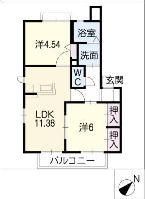 エクセルD棟(2LDK/2階)の間取り写真