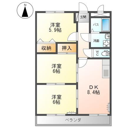 ヴァンベールI(3DK/1階)の間取り写真