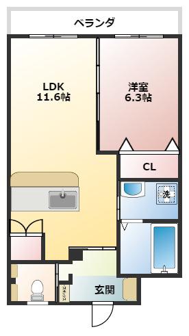 クレール牧志(1LDK/4階)の間取り写真