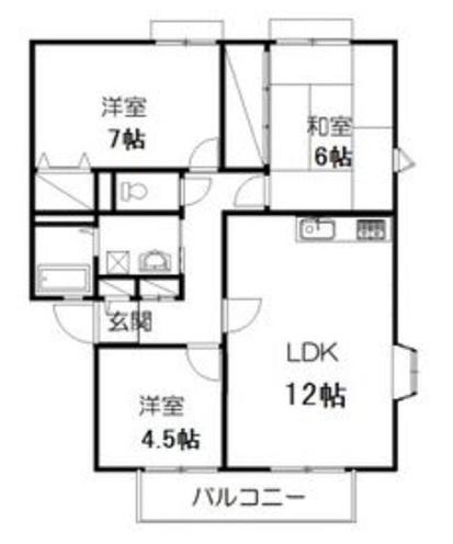 サンビレッジ南富ケ丘(3LDK/2階)の間取り写真