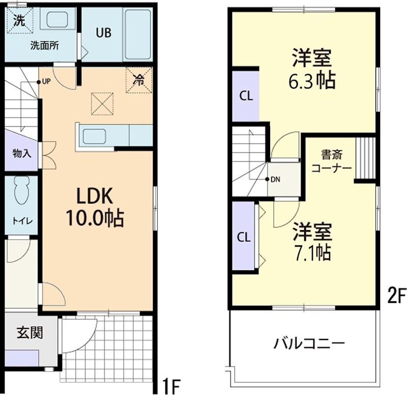 12/1秩父市永田町テラスハウス(2LDK/1階)の間取り写真