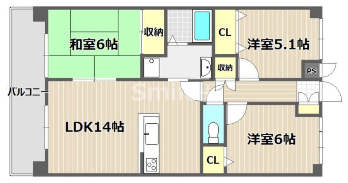 ルネス下中野マンション(3LDK/3階)の間取り写真