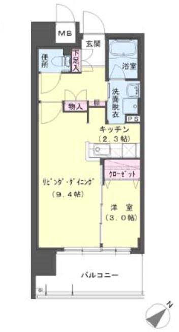 クラシオン小頭公園前(1LDK/3階)の間取り写真