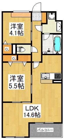 ヴァン・ヴェール鷹の台C(2LDK/1階)の間取り写真